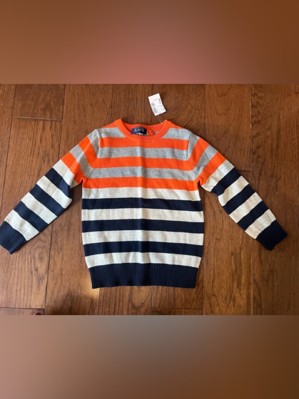 The Children's Place Orange Navy Gray Striped Crewneck Sweater -3T - NWT